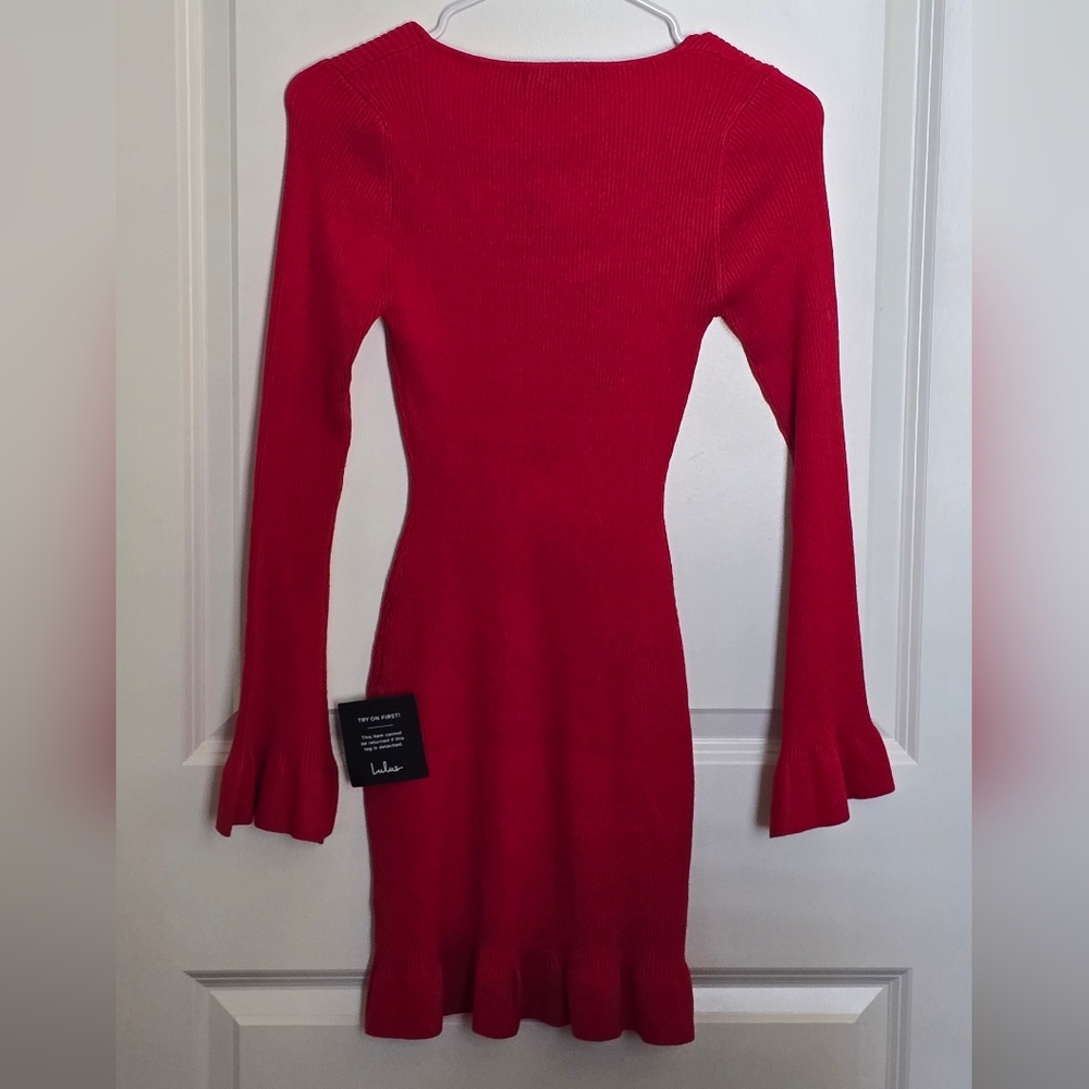 Cozy Outlook Red Long Sleeve Sweater Mini Dress NWT - Picture 4 of 5